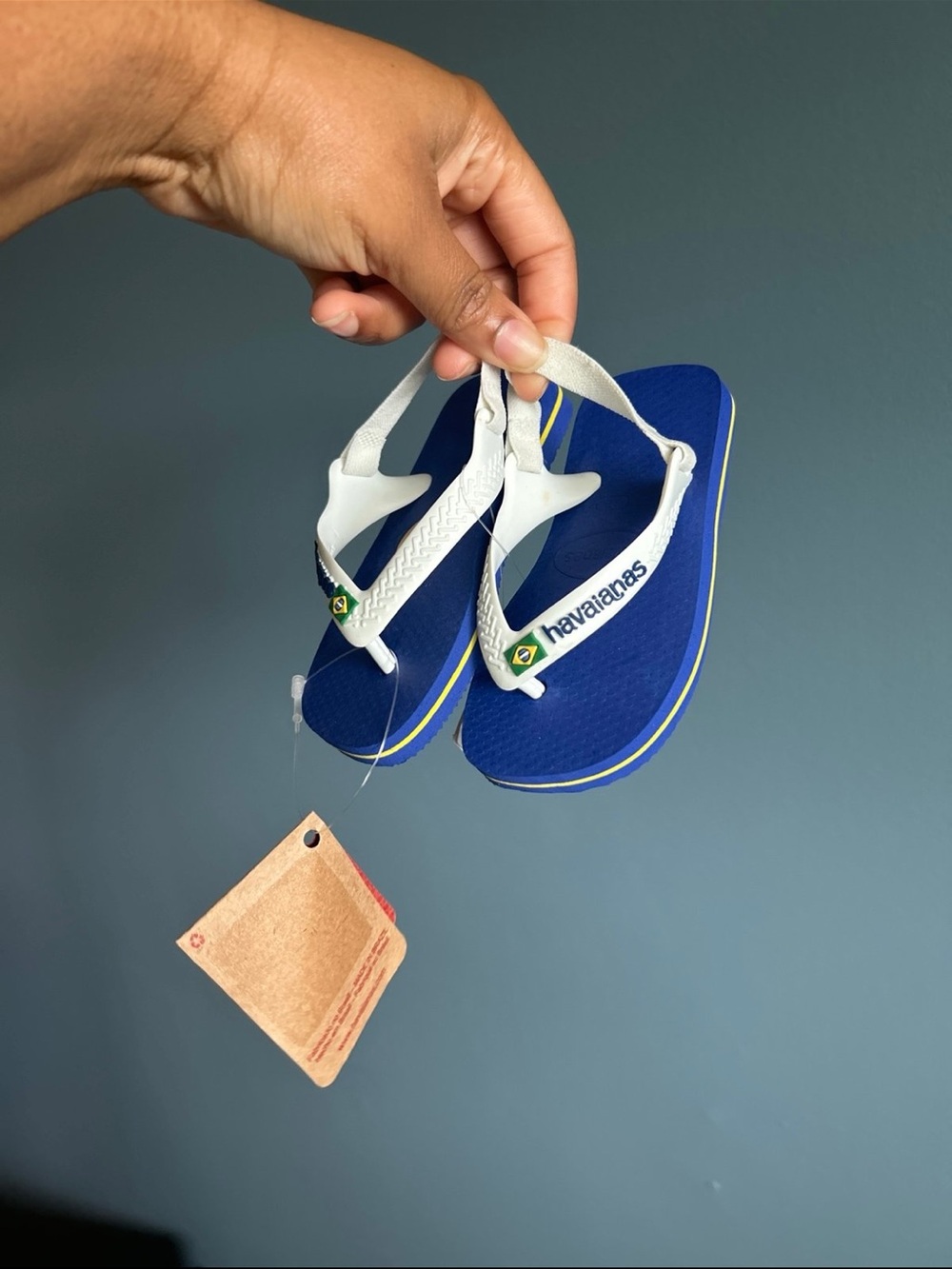 Havaianas Kids Blue and White Flip Flops with Yellow Accent